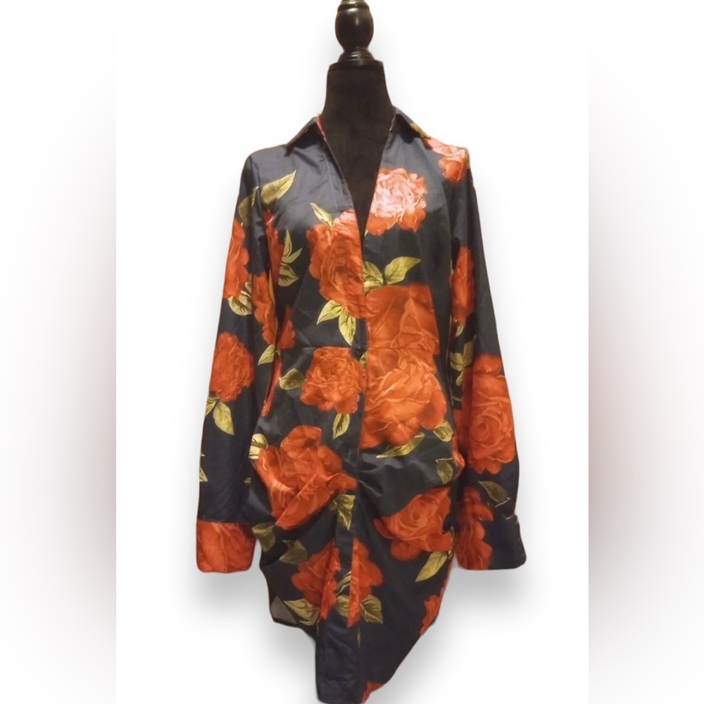 ChicMe Long Sleeve Button Up Shirt Dress Floral Size Large Womens